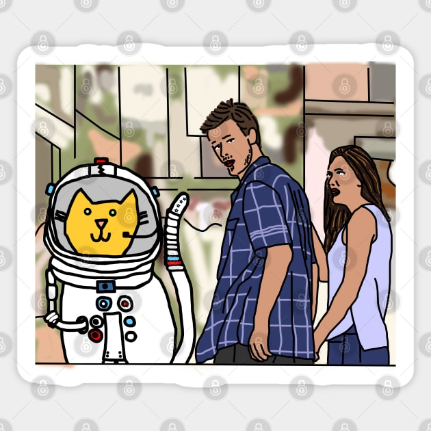 Distracted Boyfriend Meme Space Cat Sci Fi Sticker by ellenhenryart